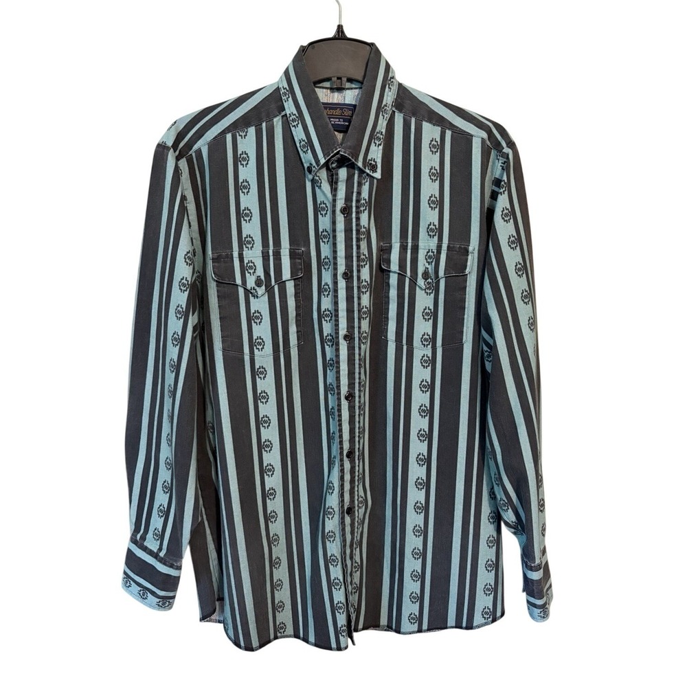 Vintage Panhandle Slim Western Shirt Mens Large Mint Black Striped USA 90s Faded